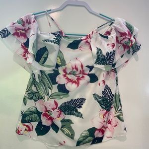 Petite Women’s Ruffles Cold Shoulder Blouse